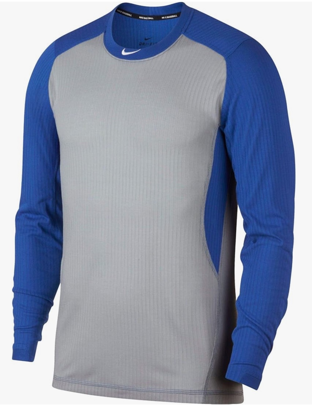NWT Nike Long-Sleeve Athletic Baseball Shirt - Gray Body with Blue Sleeves XXL